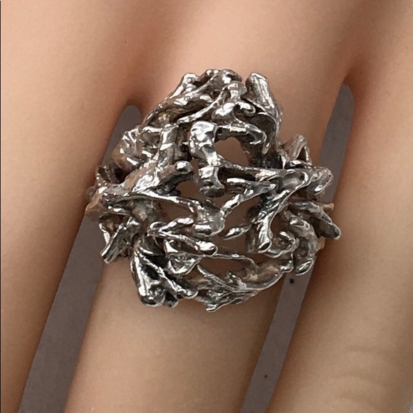 Antique Jewelry - Antique Sterling Silver Art Deco Tree Branch Abstract Huge Dome Ring